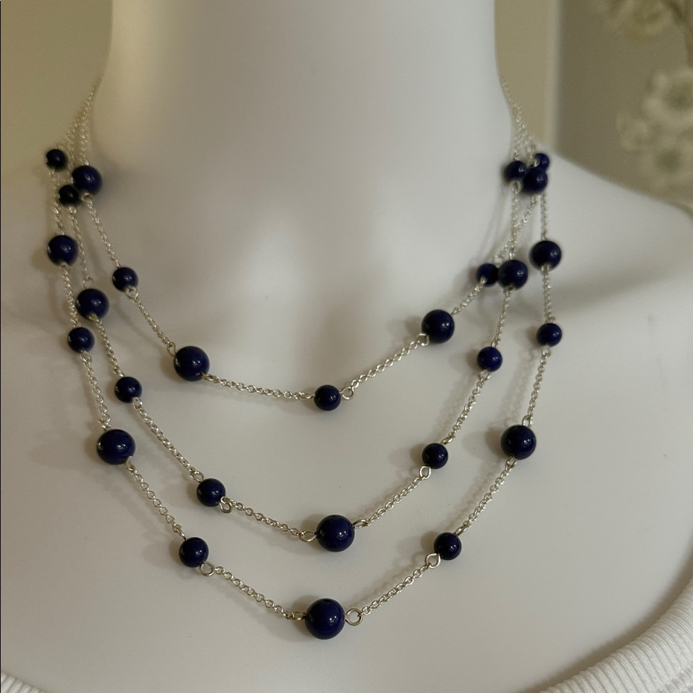 Chaps Navy Beaded Necklace and earrings set